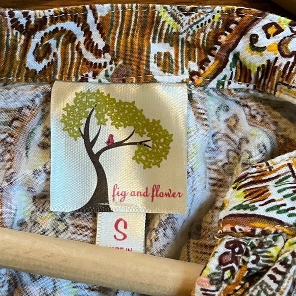 Anthropologie X Fig & Flower | Boho V-Neck Floral Button Blouse Small 3/4 Sleeve - Picture 7 of 8